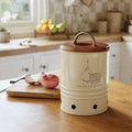 Egg Shell Metal Onion Storage Bin With Wooden Lid