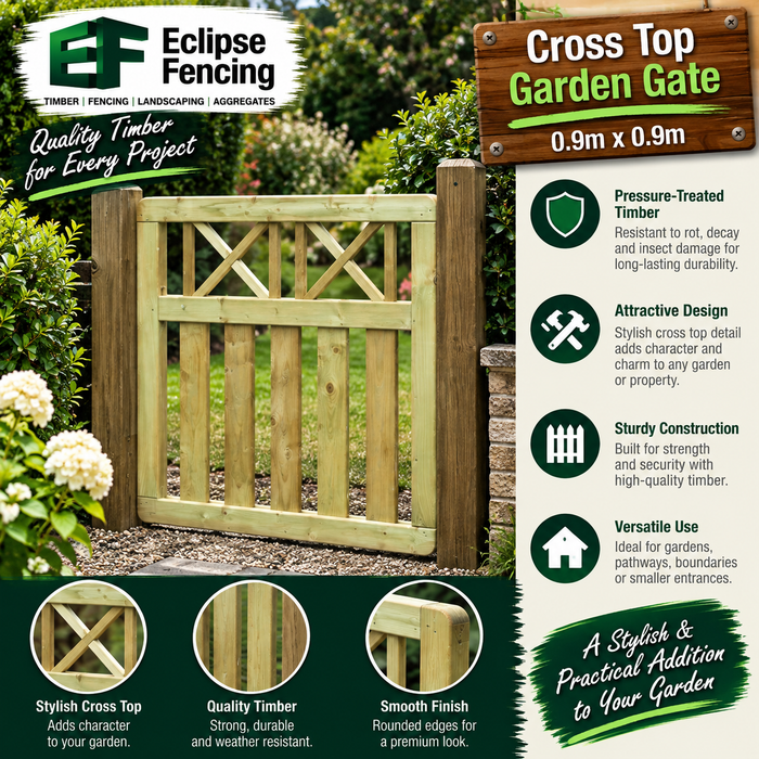 Elite Cross Top Gate 90cm x 90cm – Durable and Stylish Garden Gate-Eclipse Fencing
