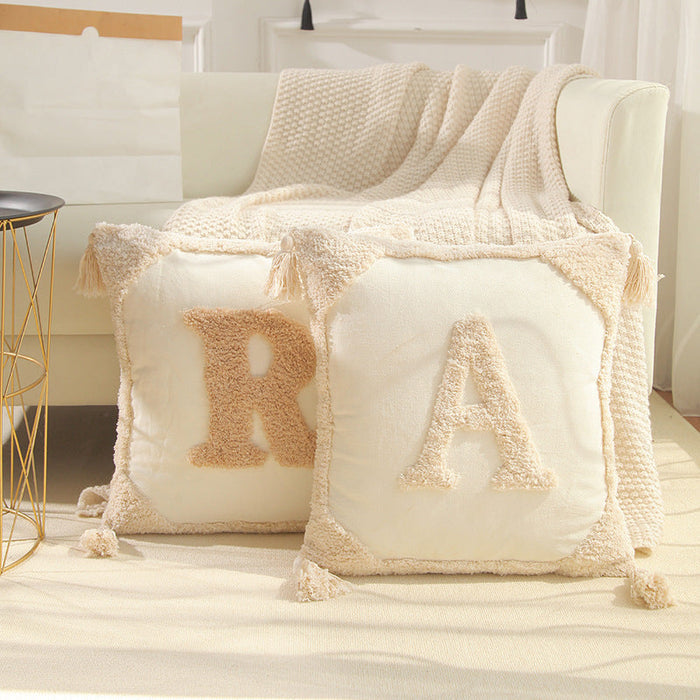 Embossed Monogram Letter Throw Pillow Cover Scandi South