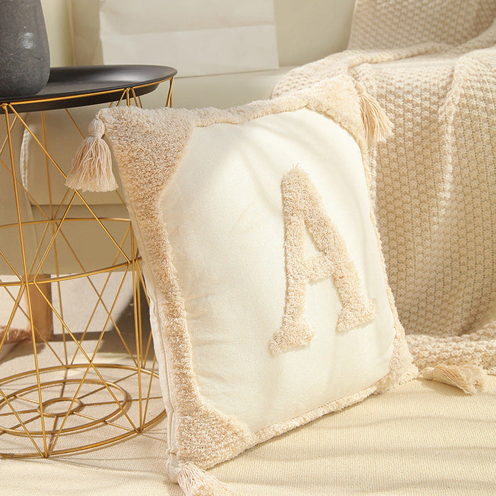 Embossed Monogram Letter Throw Pillow Cover Scandi South