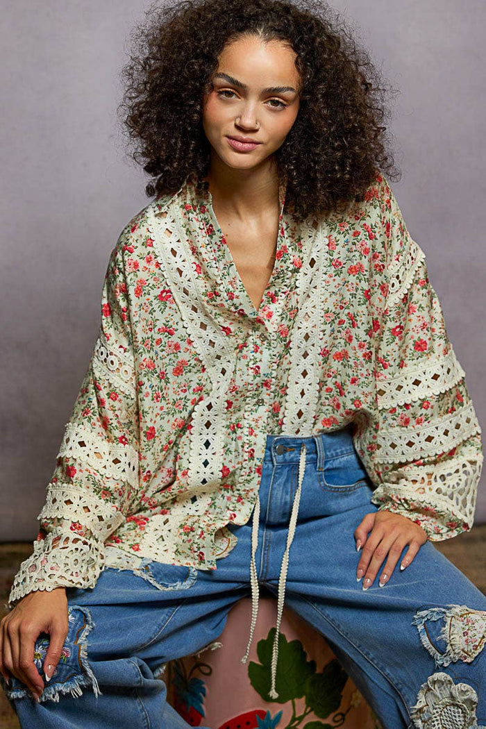 Emmeline Balloon Sleeve See-through Floral Printed Top