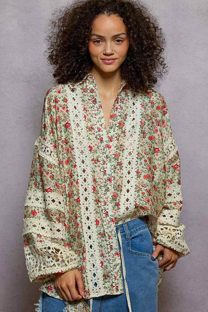 Emmeline Balloon Sleeve See-through Floral Printed Top