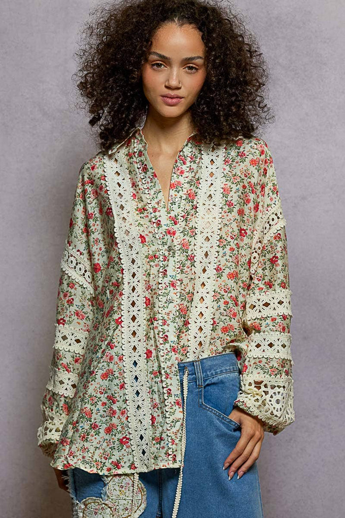 Emmeline Balloon Sleeve See-through Floral Printed Top