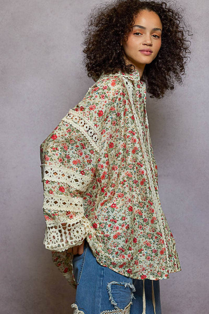 Emmeline Balloon Sleeve See-through Floral Printed Top