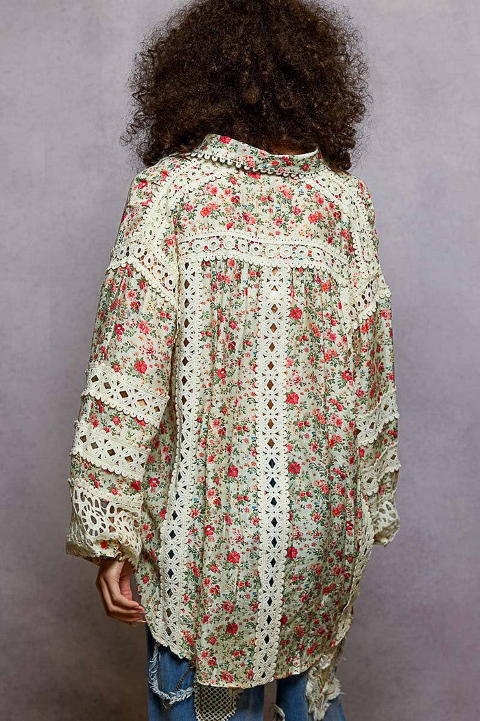 Emmeline Balloon Sleeve See-through Floral Printed Top