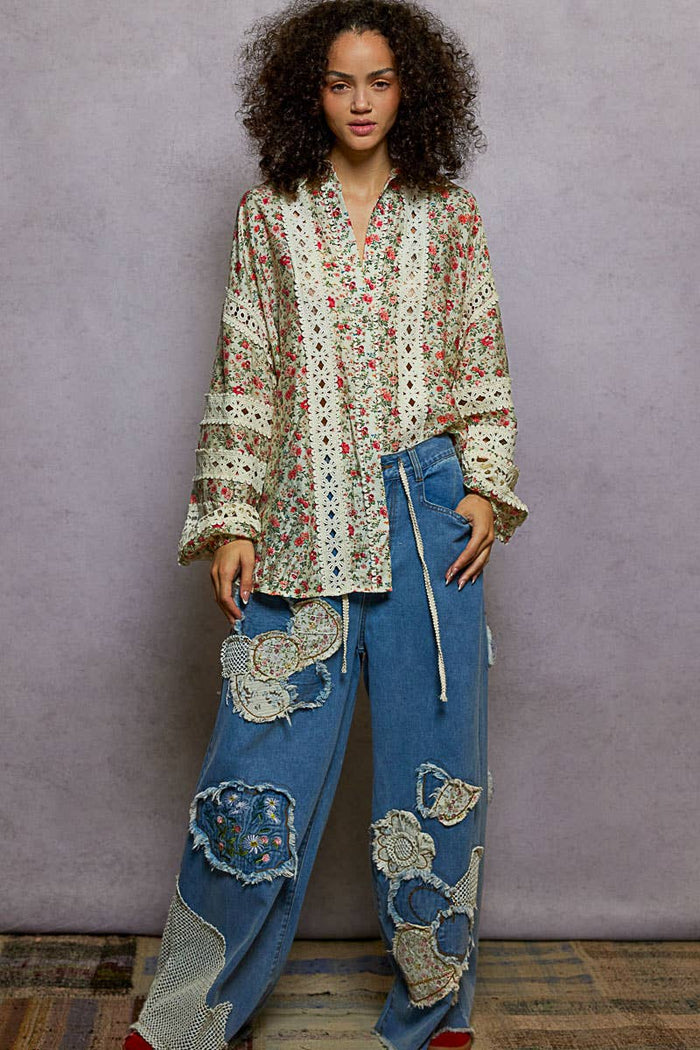 Emmeline Balloon Sleeve See-through Floral Printed Top