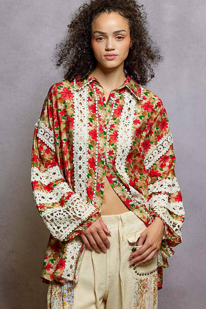 Emmeline Balloon Sleeve See-through Floral Printed Top