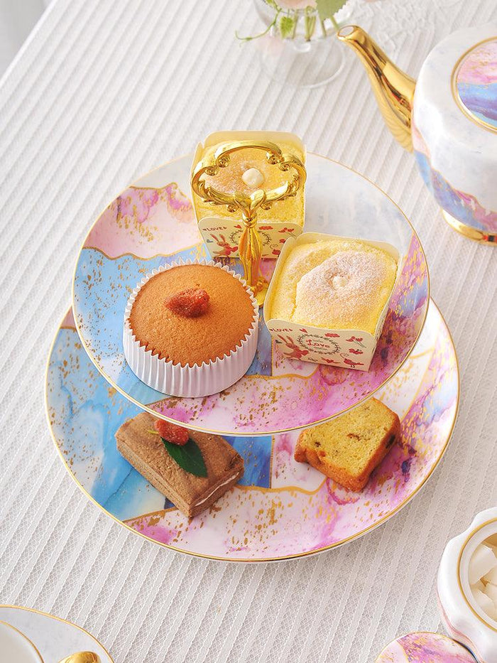Timeless Classics Bone China Dessert Display Plate with Pastel and Gold Finish - Divine Heart L.A.