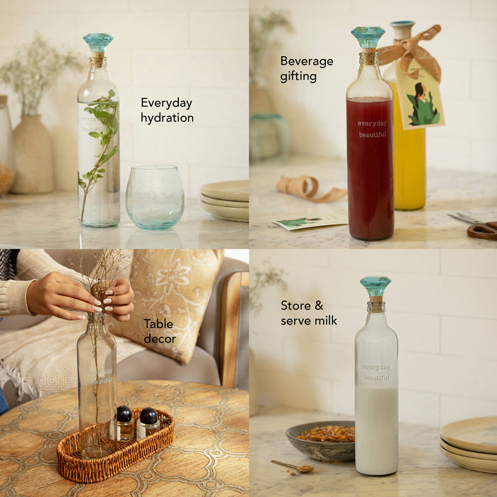 Everyday Glass Bottle With Blue Glass Stopper