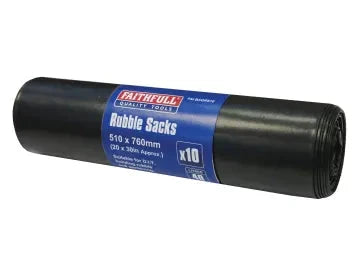 Faithfull Heavy-Duty Black Rubble Sacks – Pack of 10, Strong Waste Bags for DIY, Construction & Garden Debris-Eclipse Fencing