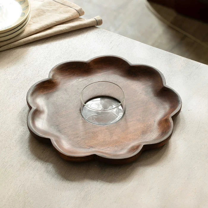 Floral Chip & Dip - Wood and Glass