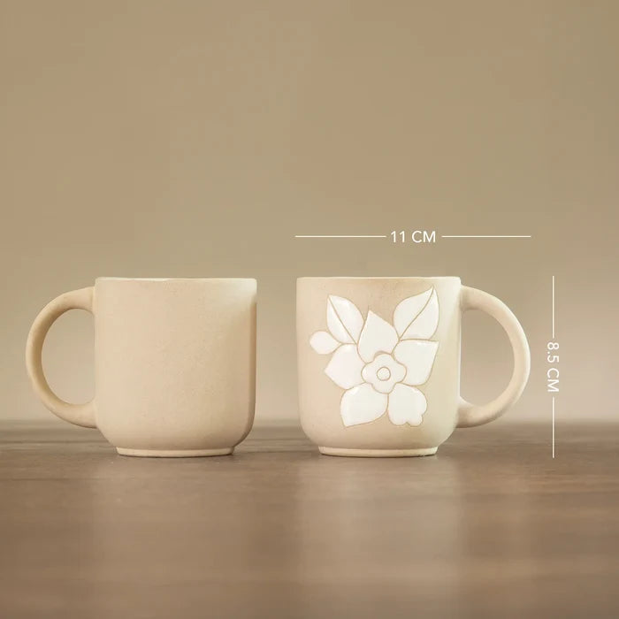 Floral Embossed Ceramic Mug Set of 2