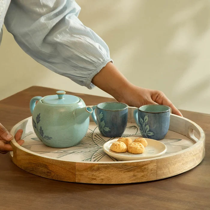 Floral Round Tray - Blue