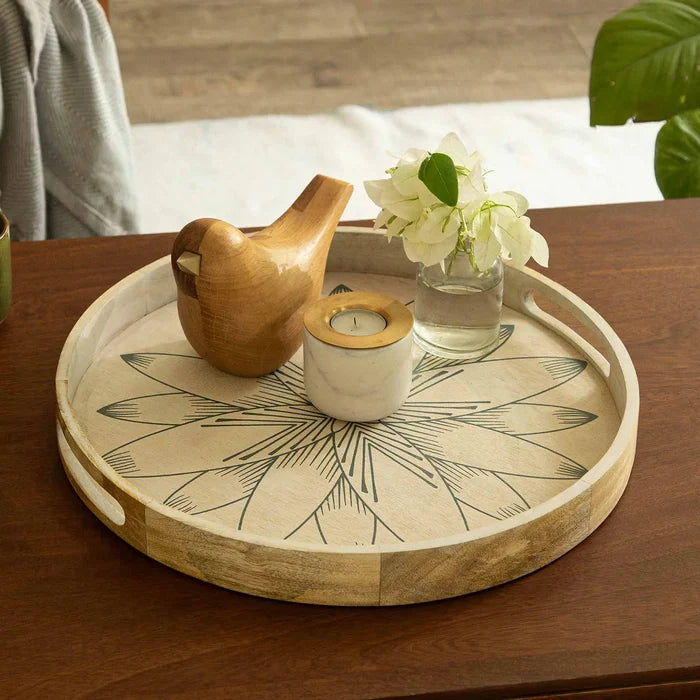 Floral Round Tray - Blue