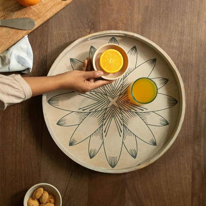Floral Round Tray - Blue
