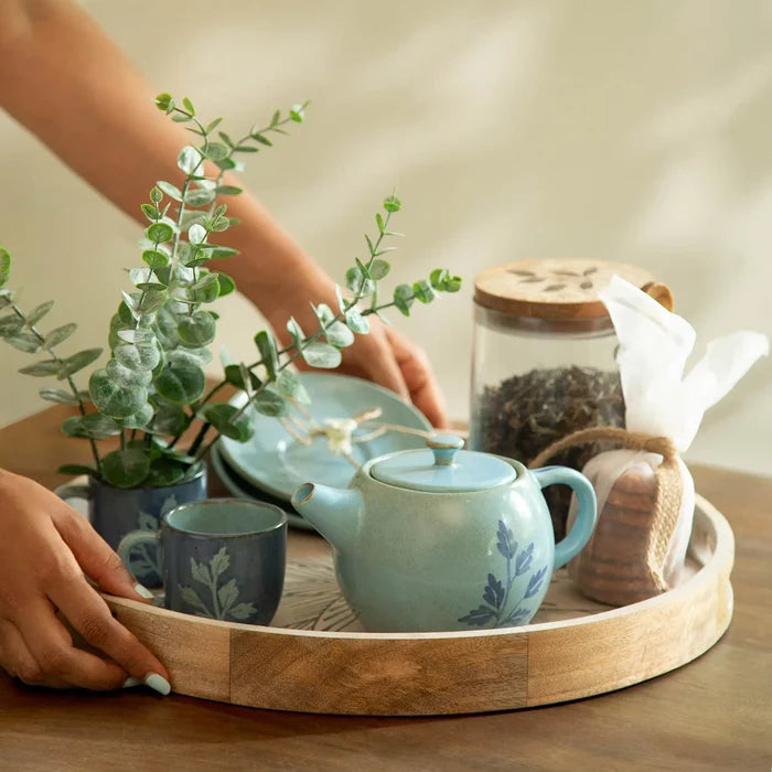 Floral Round Tray - Blue