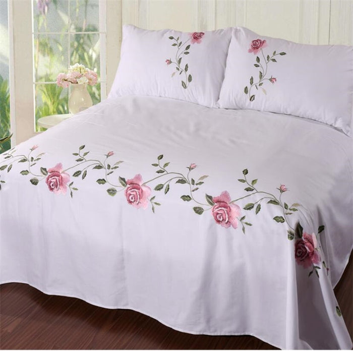 Flowers & Leaves Embroidered Duvet Cover Set - Level Decor