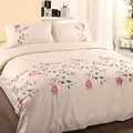 Flowers & Leaves Embroidered Duvet Cover Set - Beige / King size 4Pcs - Level Decor