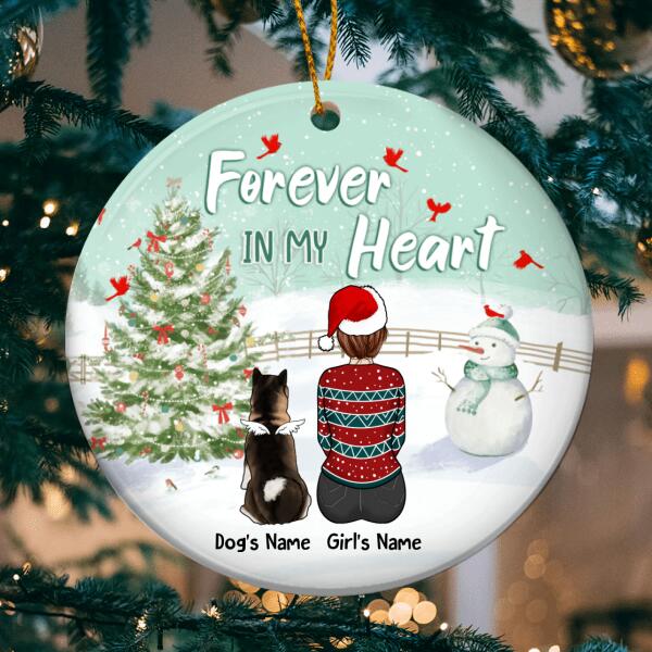 Forever In My Heart Pastel Mint Circle Ceramic Ornament - Personalized Dog Lovers Decorative Christmas Ornament