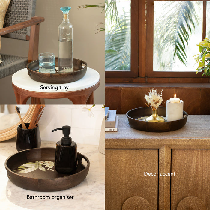 Frangipani Circular Wooden Tray
