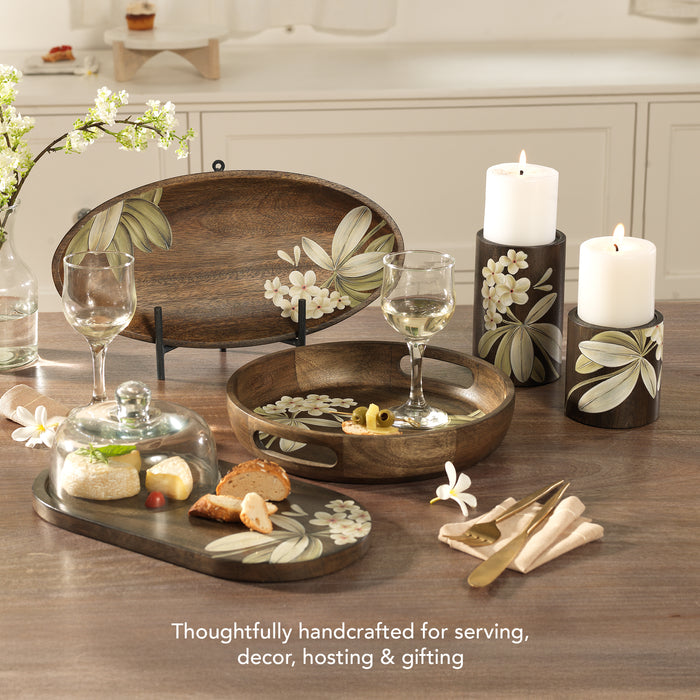 Frangipani Circular Wooden Tray