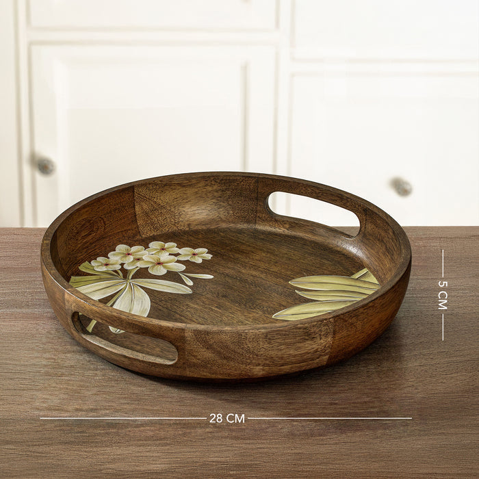 Frangipani Circular Wooden Tray