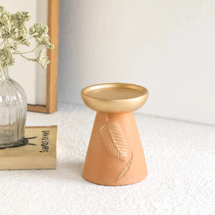 Frangipani terracotta candle holder  short