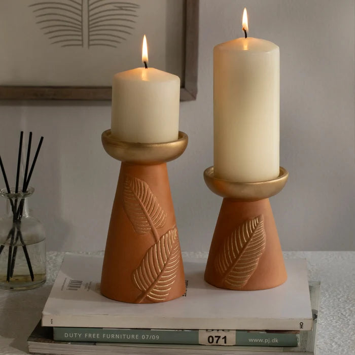 Frangipani terracotta candle holder  short