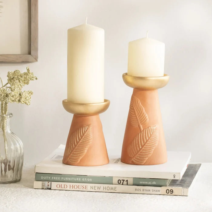 Frangipani terracotta candle holder  tall