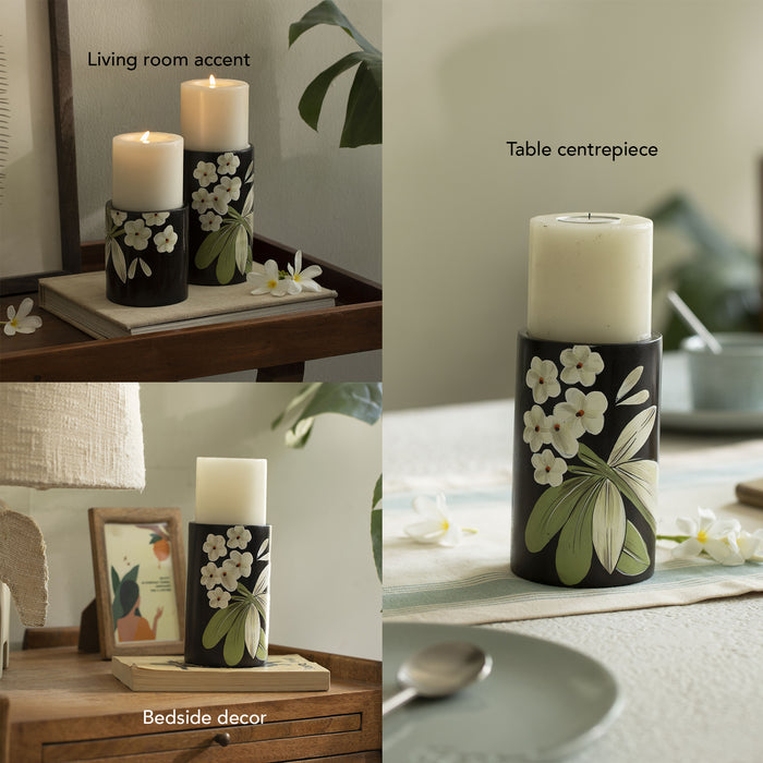 Frangipani Wooden Candle Holder - Large
