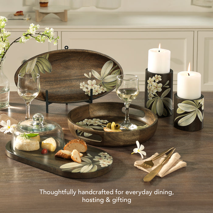 Frangipani Wooden Candle Holder - Large