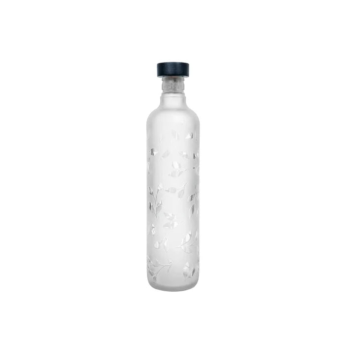 Frosted Leaf Glass Bottle With Black Wooden Stopper