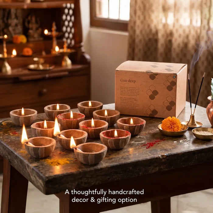 Gaudeep gold stripes diya set of 12