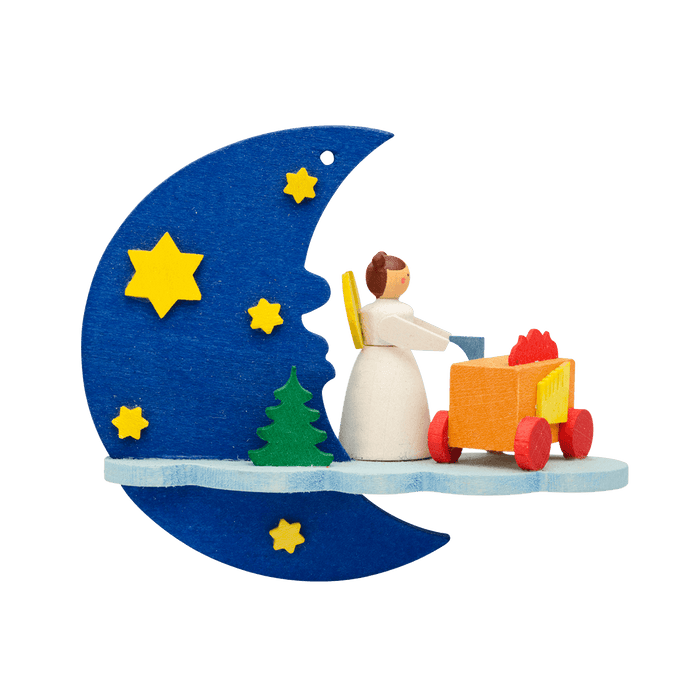 German Christmas Ornament: Moon & Cloud with Angels