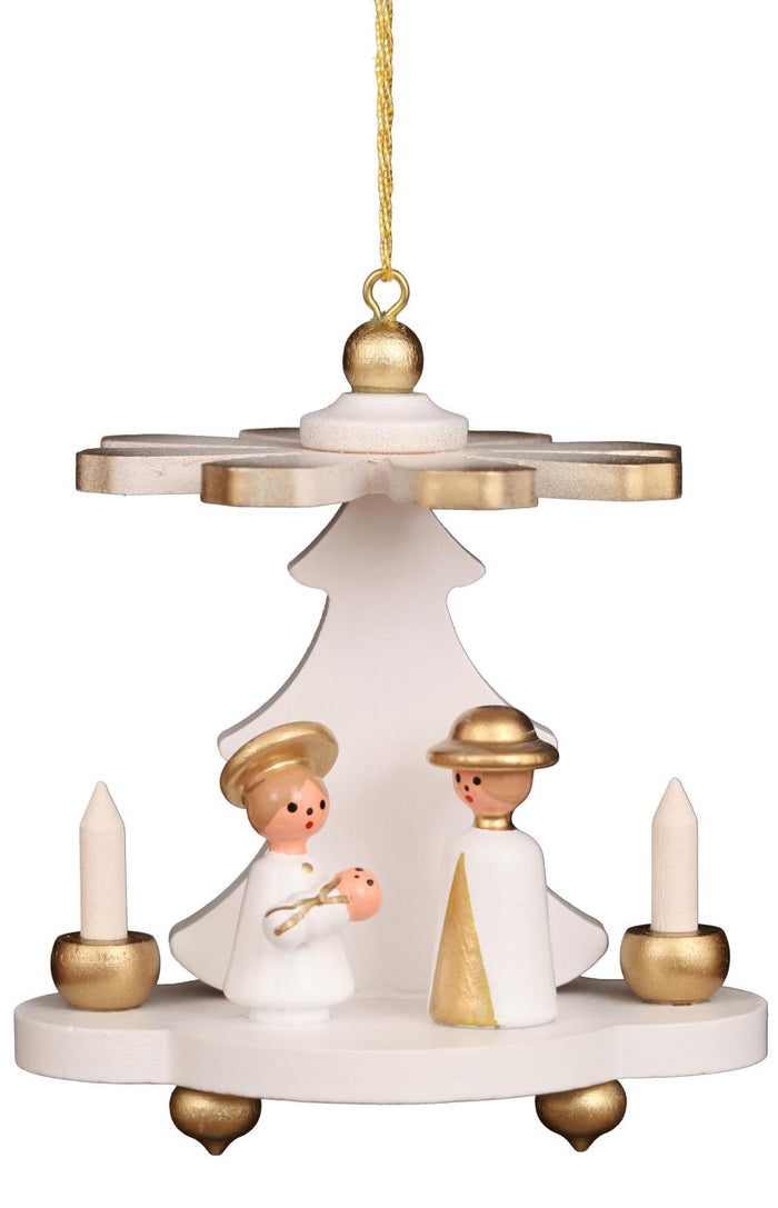 German Christmas Ornament: White Pyramid with Holy Family