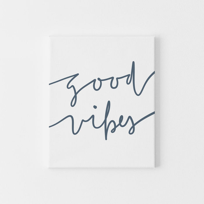 Good Vibes Quote Blue and White Wall Art Print or Canvas - Jetty Home