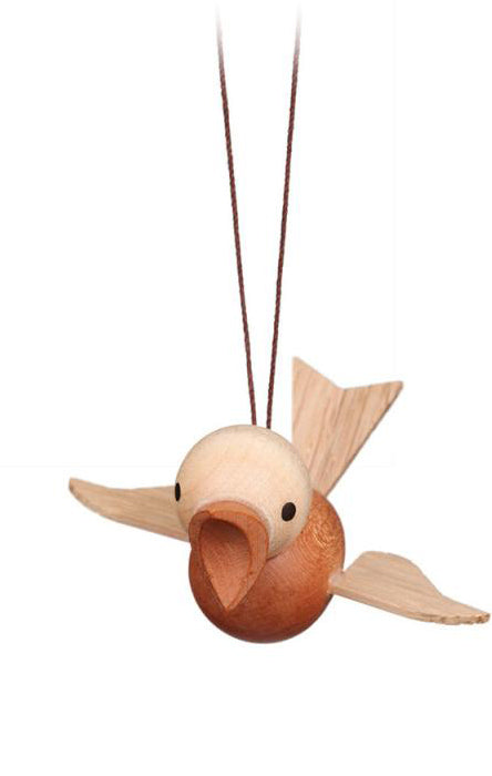 Handmade Wooden Bird Ornament from Germany, Natural