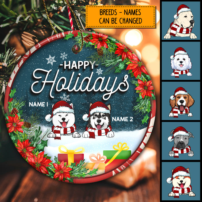 Happy Holiday Starry Night V1 Circle Ceramic Ornament - Personalized Dog Lovers Decorative Christmas Ornament