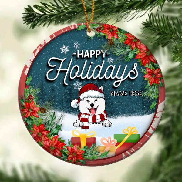 Happy Holiday Starry Night V2 Circle Ceramic Ornament - Personalized Dog Lovers Decorative Christmas Ornament