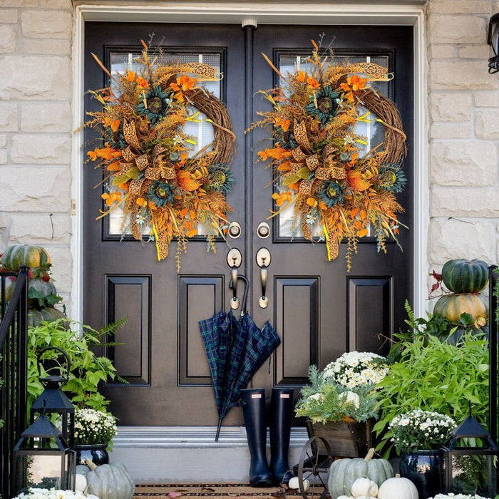 Harvest Wreath with Leopard Ribbon Bow VCI Imports