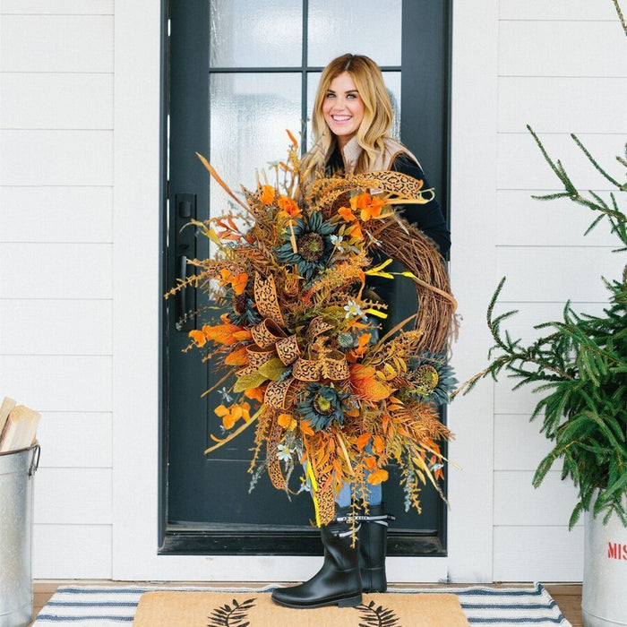 Harvest Wreath with Leopard Ribbon Bow VCI Imports