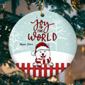 Joy To The World Mint Green Red Fence Circle Ceramic Ornament - Personalized Dog Lovers Decorative Christmas Ornament