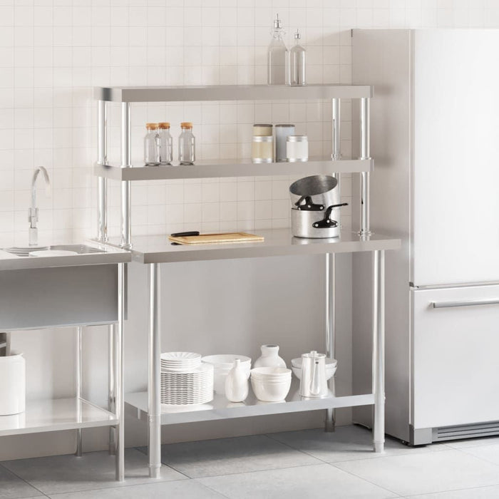 Kitchen Work Table with Overshelf 43.3"x21.7"x59.1" Stainless Steel Doba