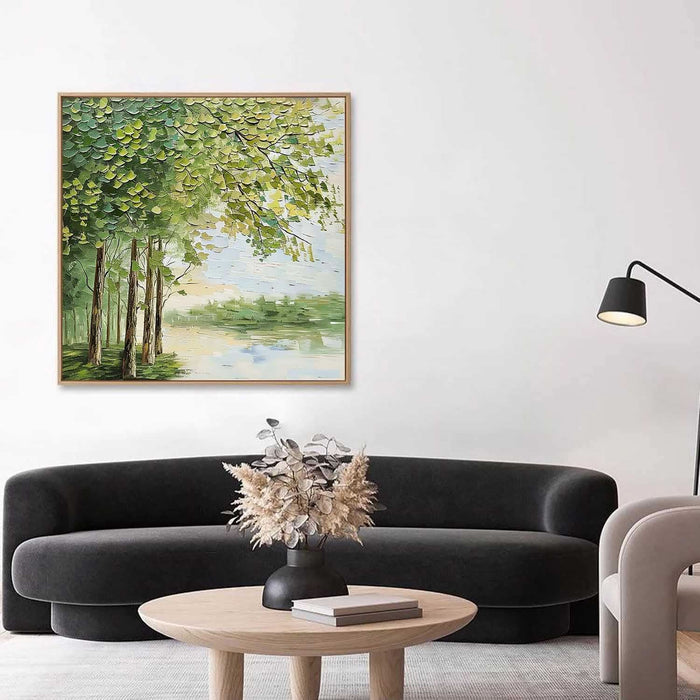Lakeside Green Trees Texture Painting Lakeside Green Trees Modern Canvas Wall Art Decoration