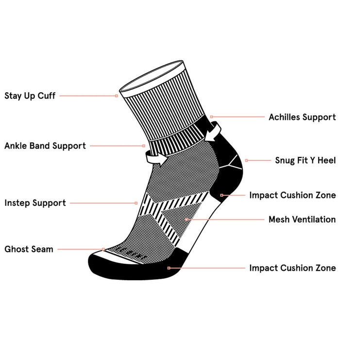 Le Bent Treads Bike Sock | Light | 3/4 Crew Length | Black