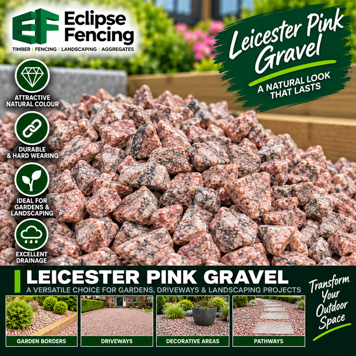 Leicester Pink Chippings – 20mm Decorative Gravel for Gardens & Pathways-Eclipse Fencing