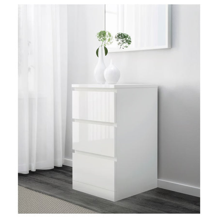 MALM Chest of 3 drawers, HIGH GLOSS WHITE, 40x78cm