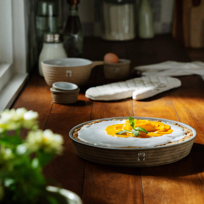 Mano Ceramic Sand Round Tart Dish - ellementry