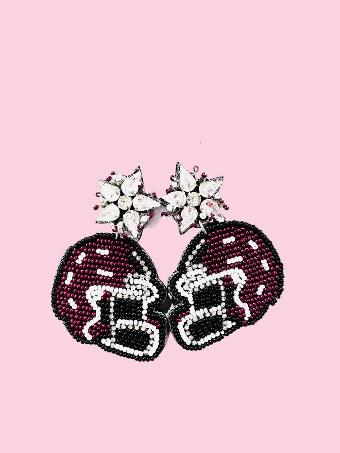 Maroon Helmet Beaded Earrings