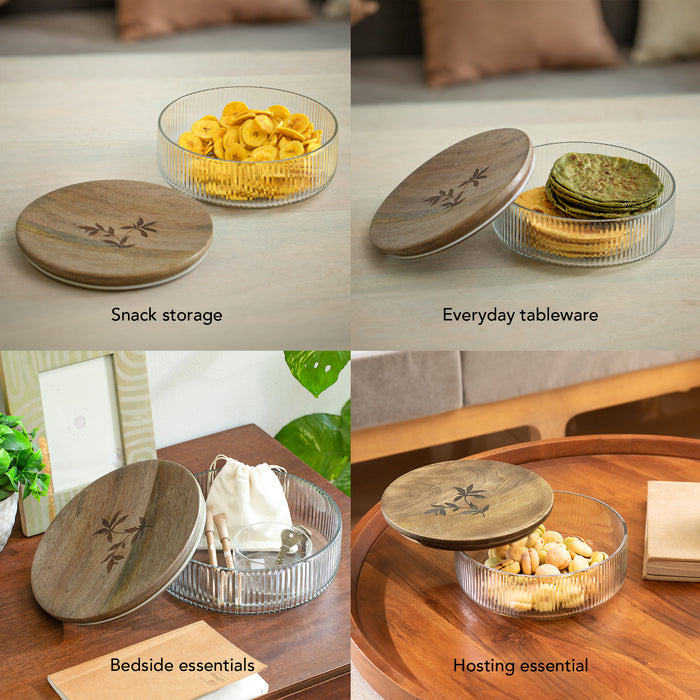 Meissa glass roti box with wooden lid